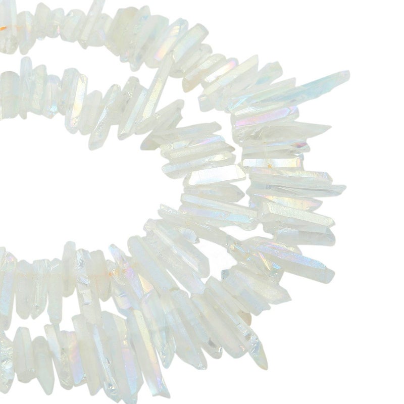 SUNYIK Angel Aura Quartz Titanium Coated Crystal Points Quartz Rough Sticks Spikes Point Beads 15 inch Strand Drilled - Image 3
